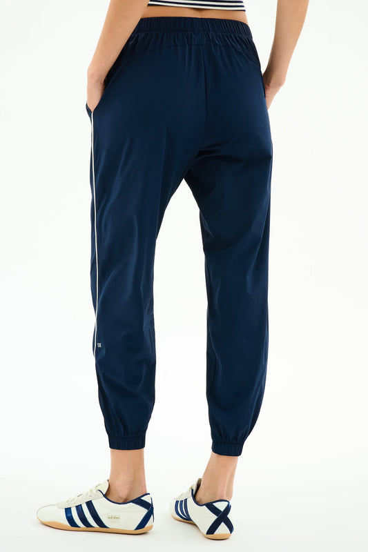Megan Woven Nylon Jogger w/ Piping - Navy