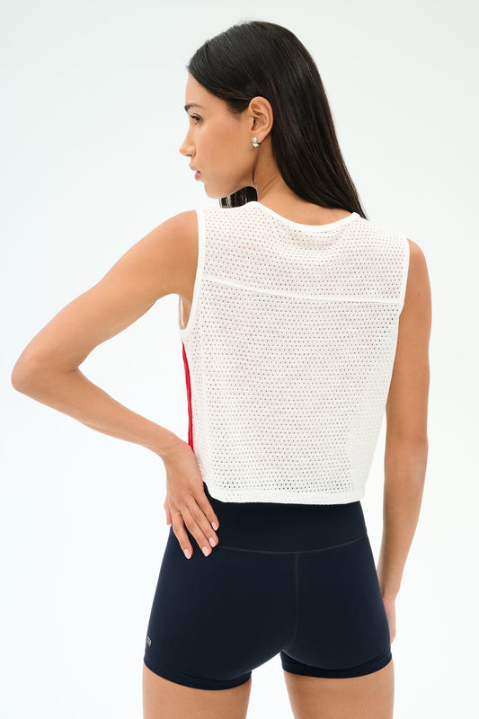 Logan Mesh Tank With Stripe - White/Red