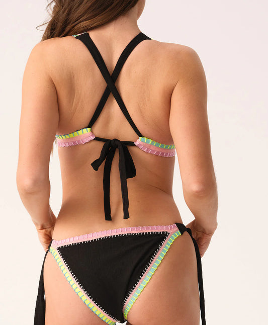 Platinum Black Pearl Crochet Trim Triangle Top