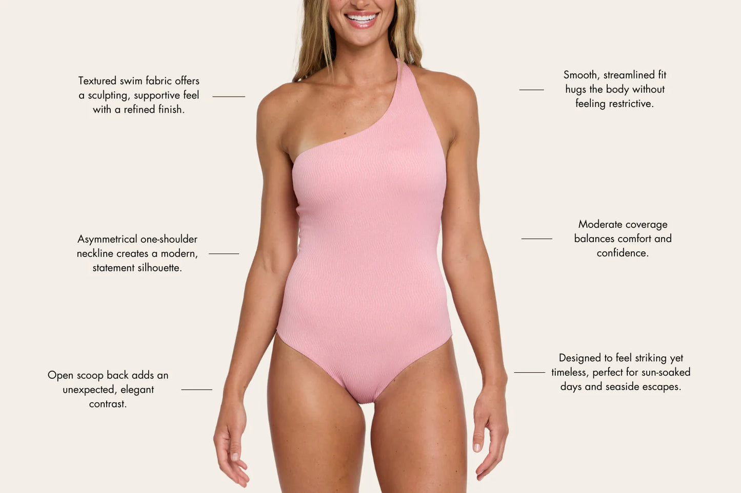 Willow Assymetrical One Piece Swimsuit in Mary's Rose