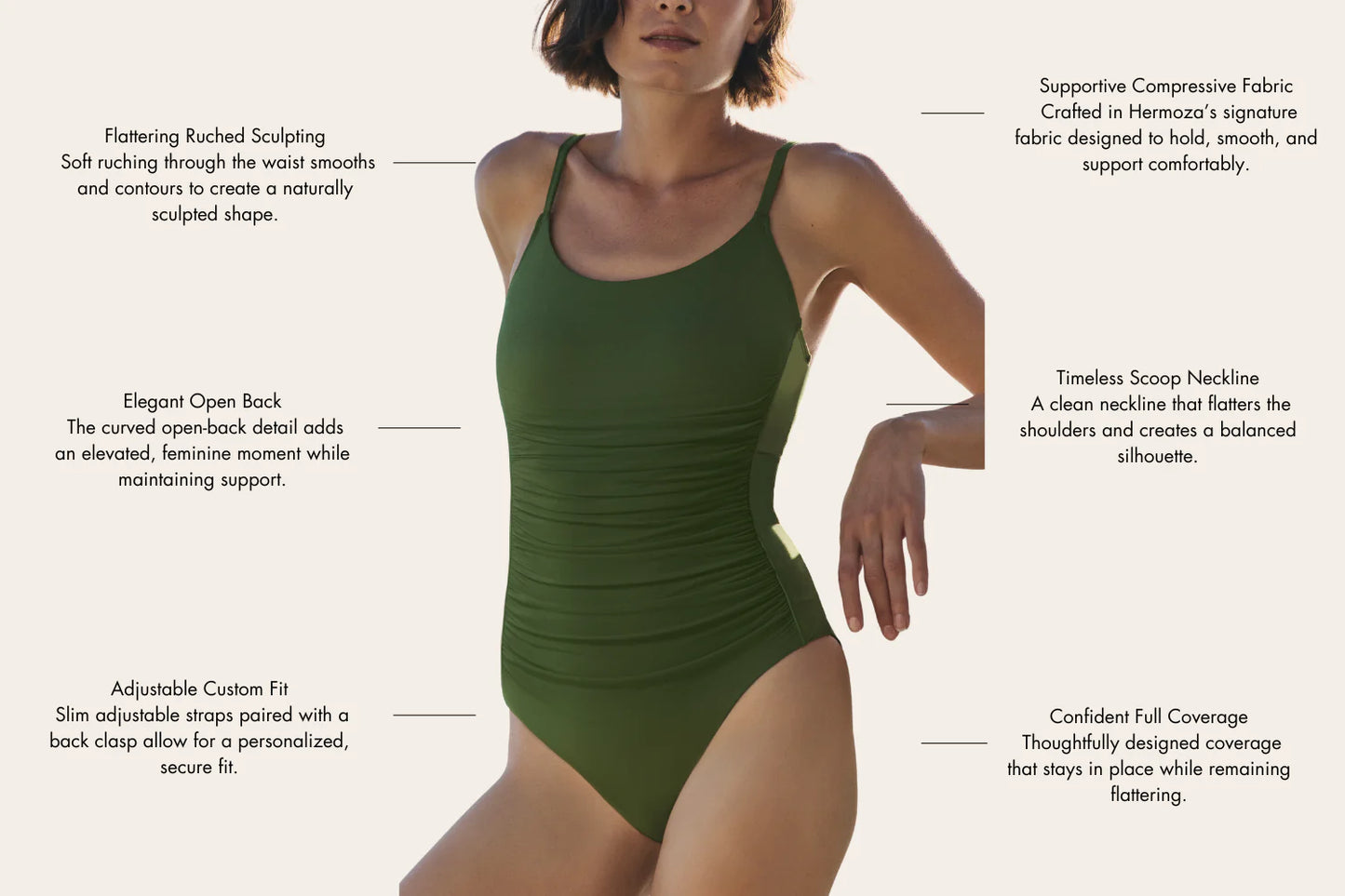 Gayle Scoop Neck One-piece Swimsuit - Forest Green