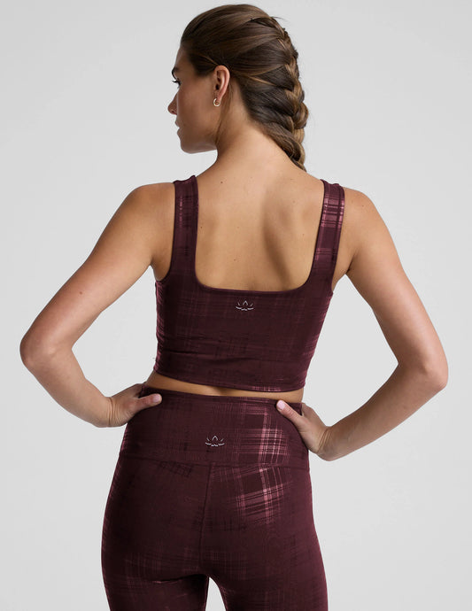 Beyond The Studio High Cropped Tank - Plaid Foil Burgundy XS-XL