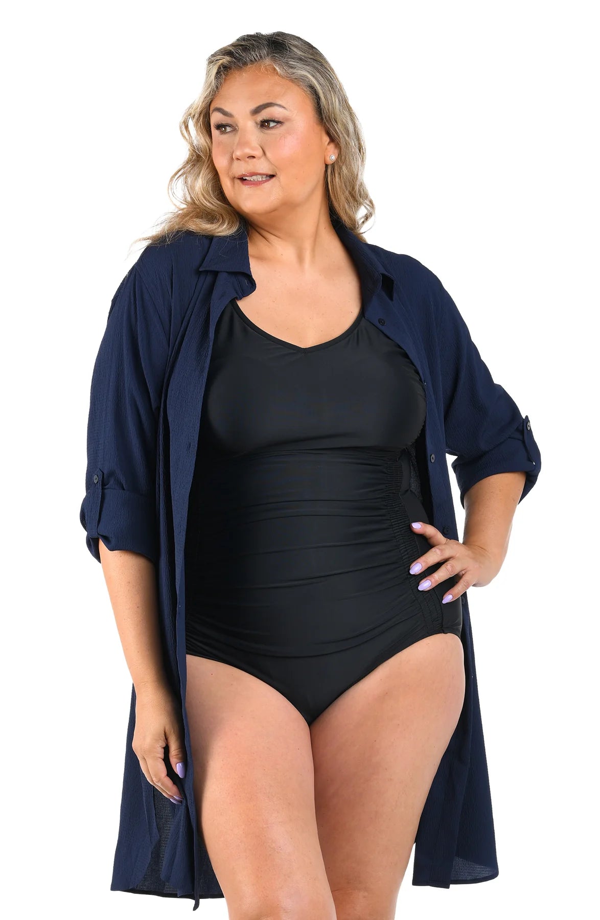 Woven Covers Button Down Tunic- Indigo 1X-3X