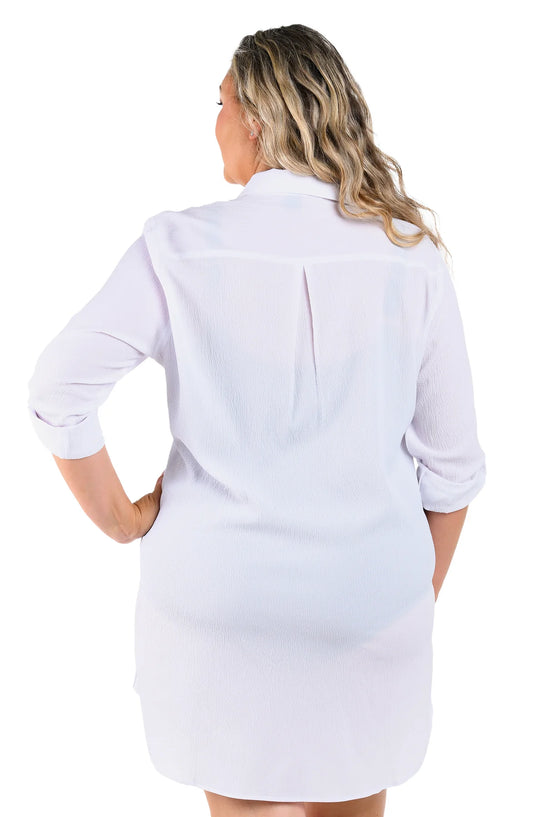 Woven Covers Button Down Tunic- White 1X-3X