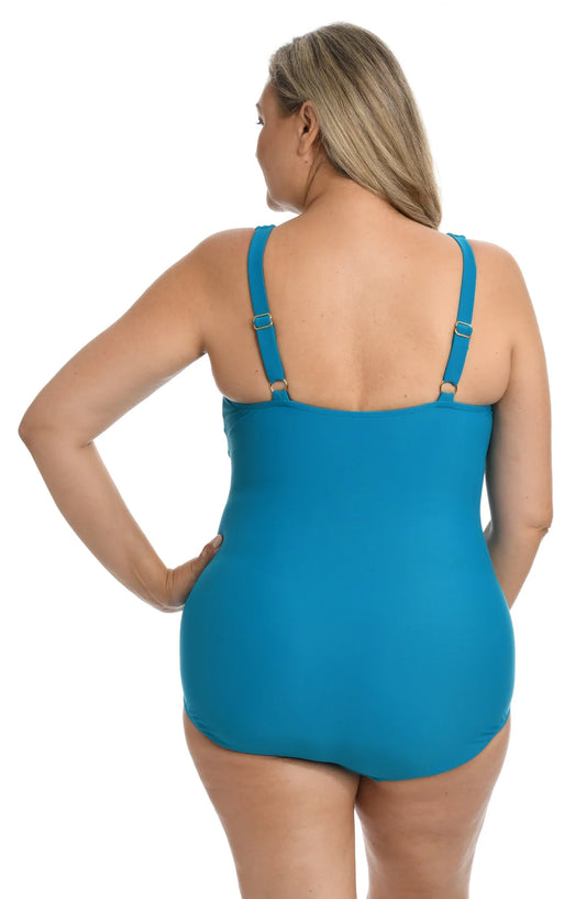 Tricot Twist Front One Piece - Emerald 16W-24W