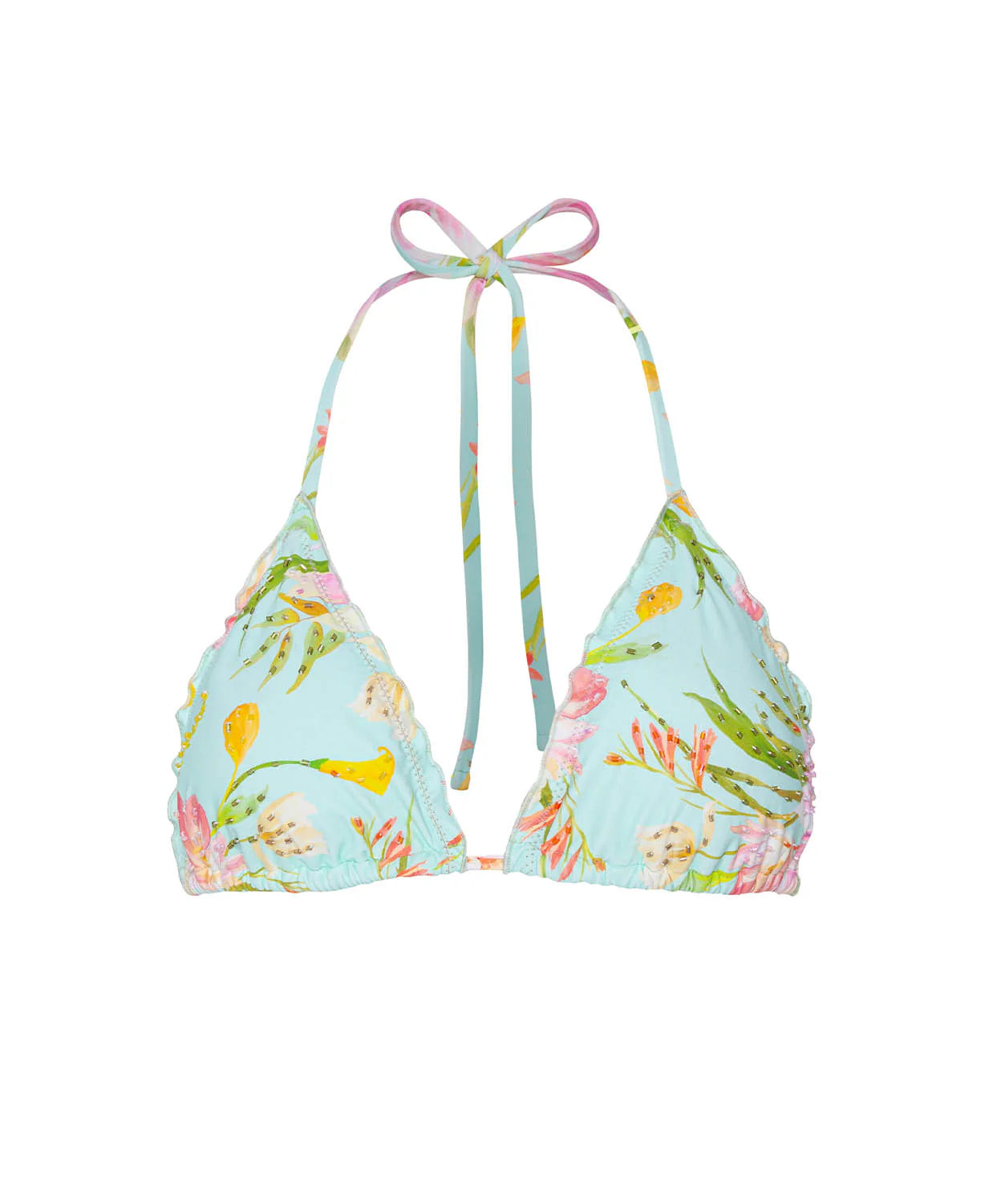 Petal Embroidered Lettuce Edge Triangle Top