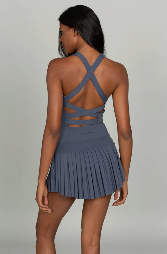 Navy Criss Cross Back Pleated Tennis Dress XS-XXL