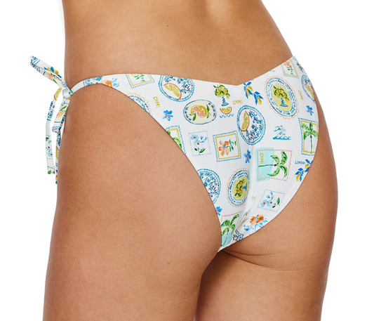 Capri Vibes Side Tie Bikini Bottom-White Multi XS-L