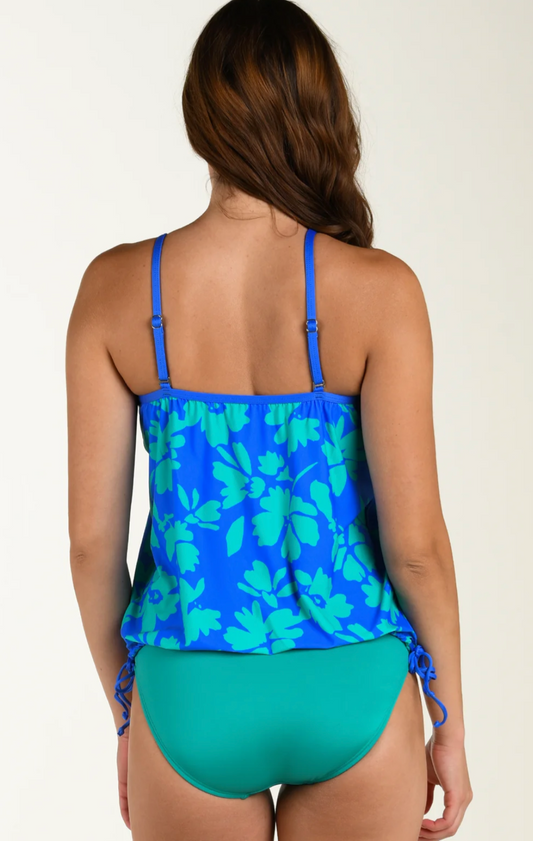 Underwire V-Neck Blouson Tankini Top - Flor De Barcelona - 6-16