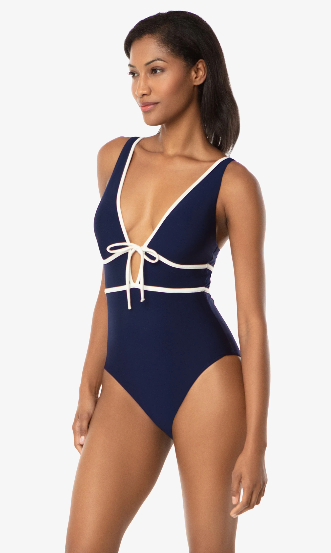 Plunge Front Tie One-Piece - Navy Ivory S-XL