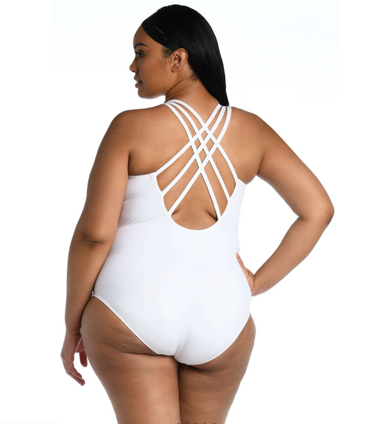 Island Goddess Multi-Strap Cross-Back One Piece - White 16W-22W