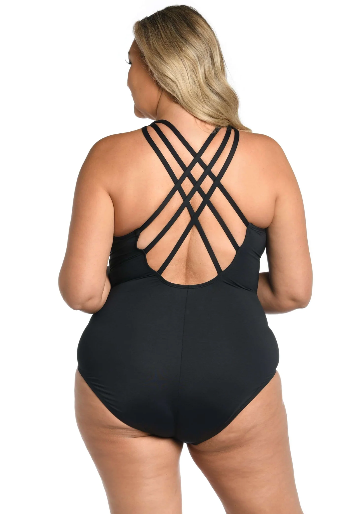 Island Goddess Multi-Strap Cross-Back One Piece - Black 16W-22W