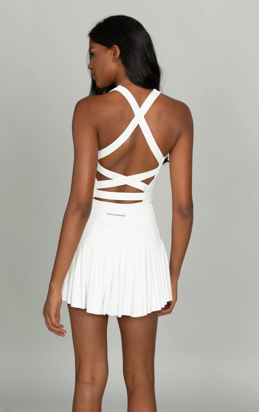White Criss Cross Back Pleated Tennis Dress XS-XXL