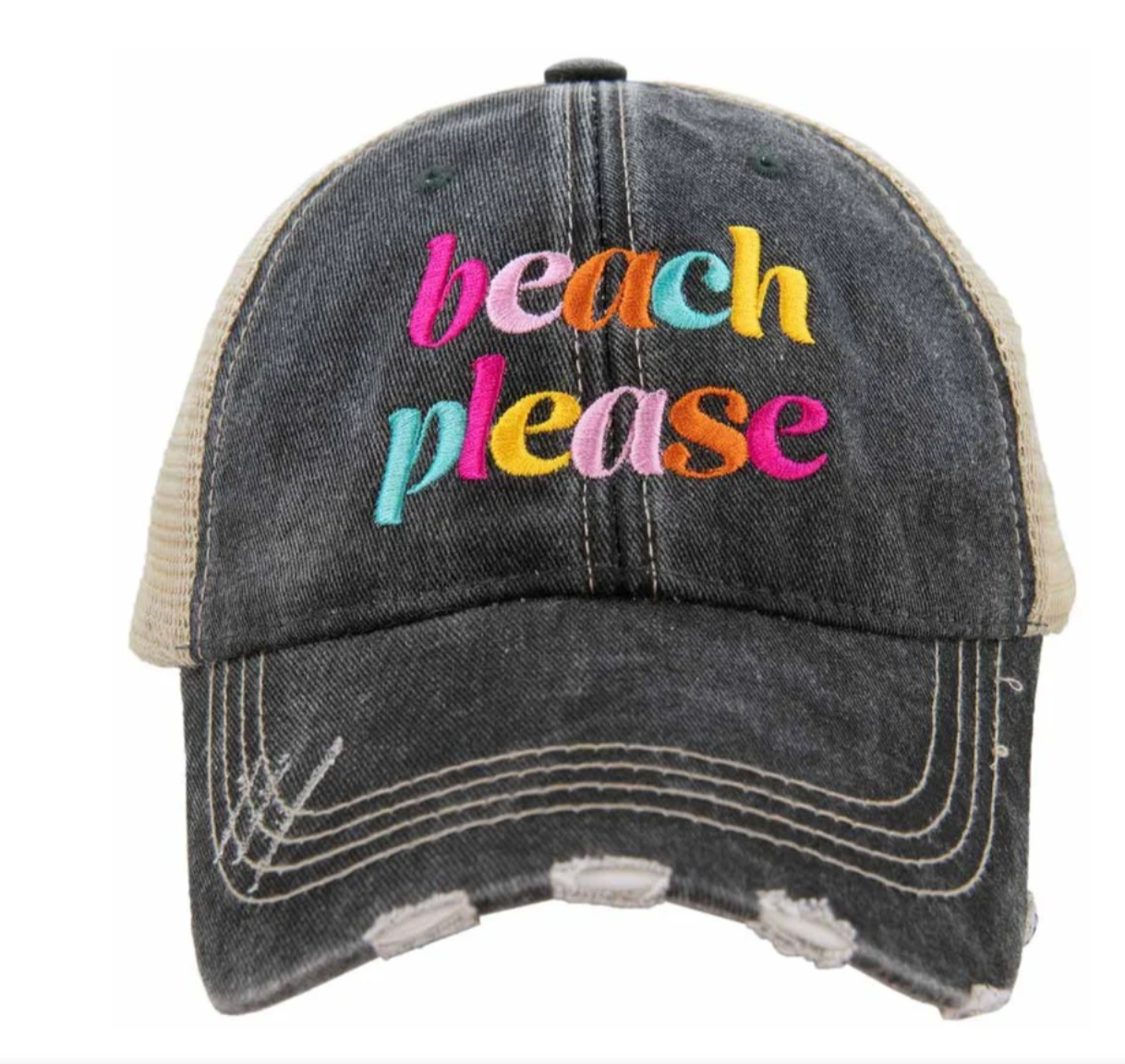 Beach Please Trucker Hat Dark Denim