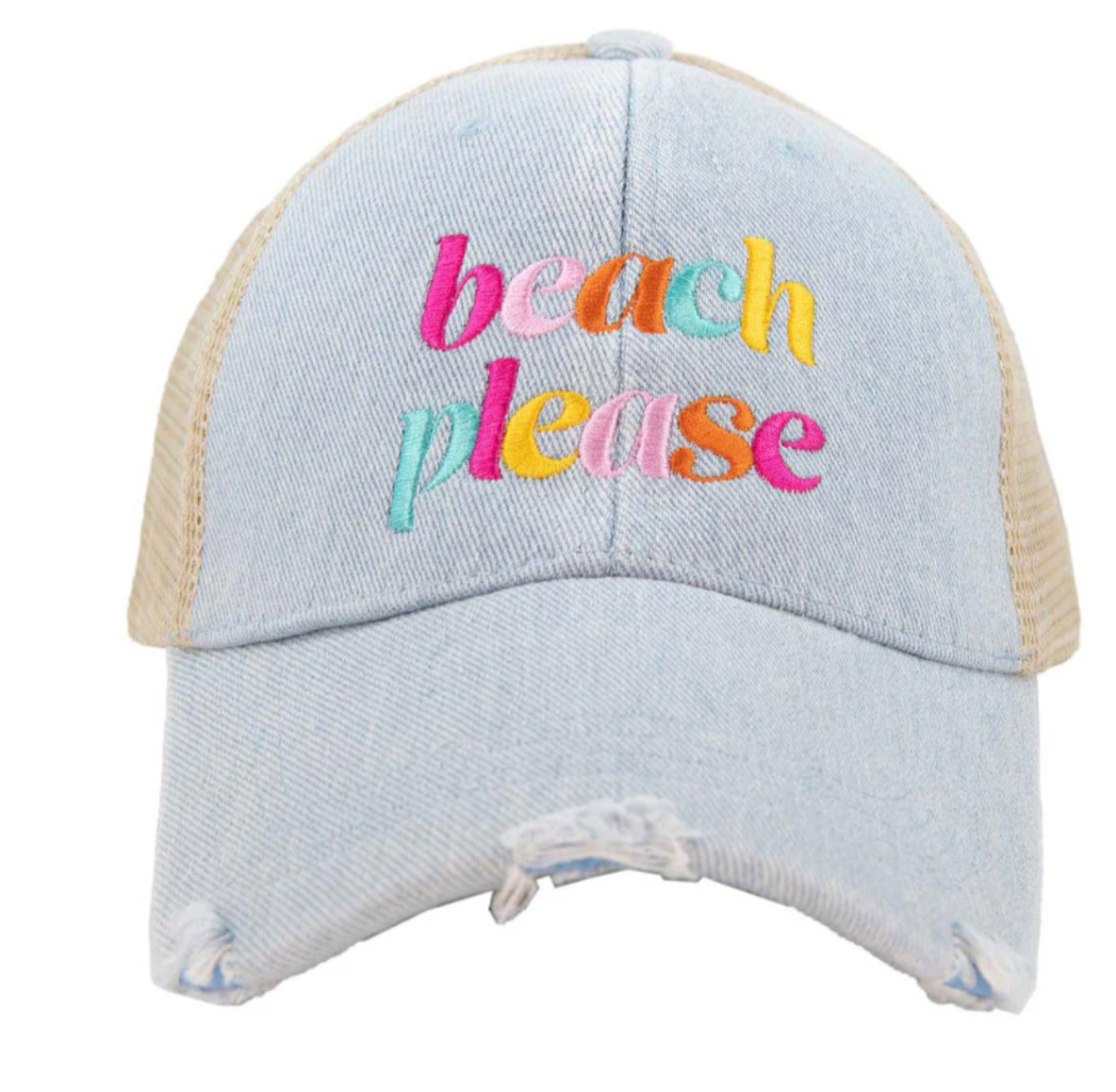Beach Please Trucker Hat Denim