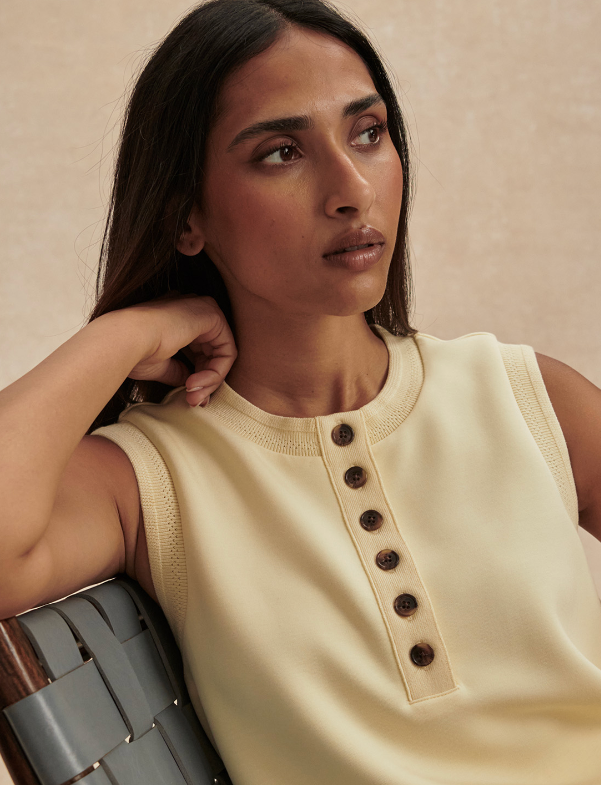 Marla Button Placket Tank - Anise Flower
