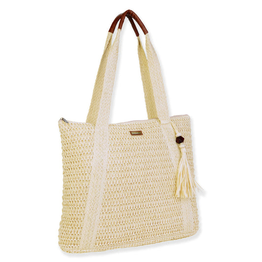 Paper Crochet Shoulder Tote- Natural