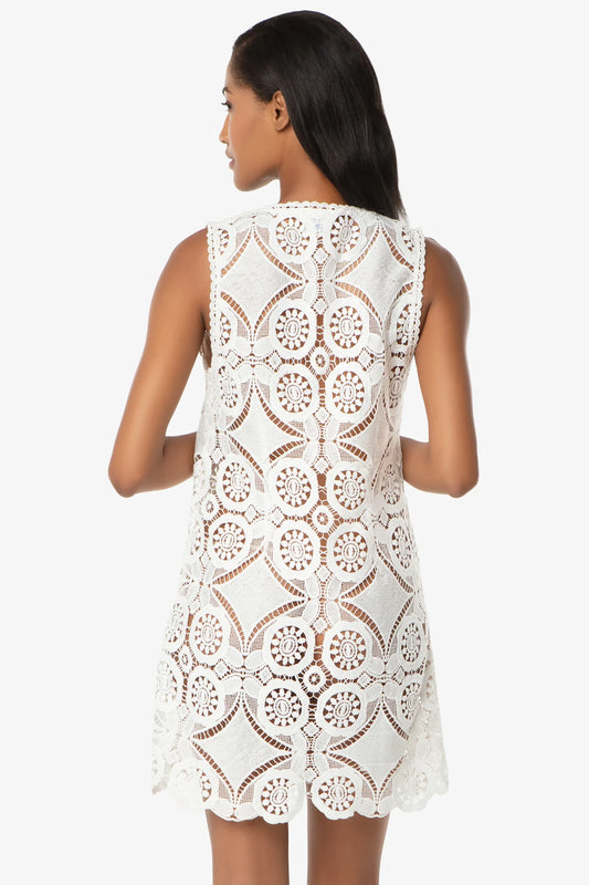 V-Neck Lace Dress/Cover Up - White Lace Crochet