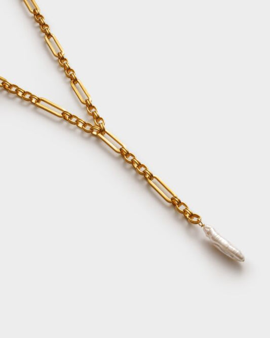Allure Waterproof Gold Pearl Lariat Necklace