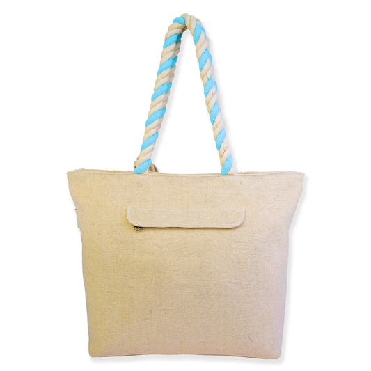 Shoulder Tote Vintage Motif - Blue/Yellow