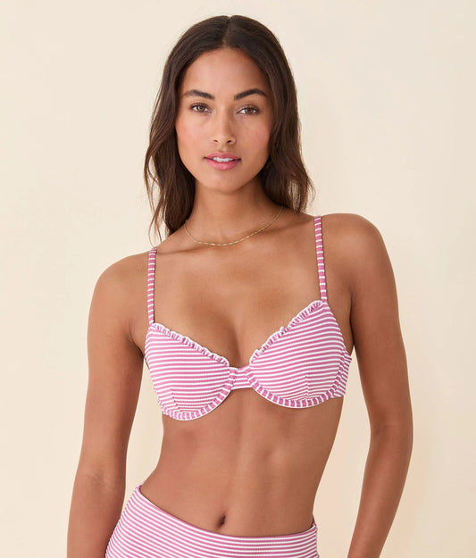 The Rosarito Bikini Top - Bloom Seersucker Stripe