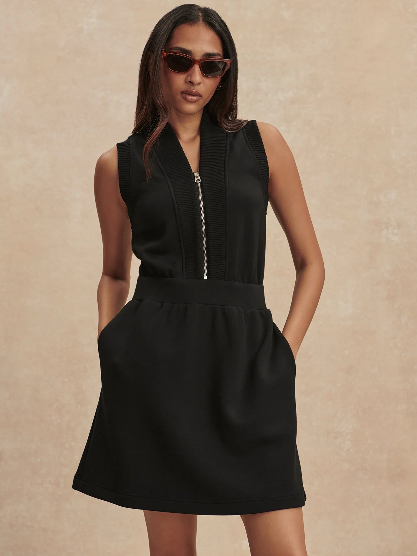Polyanna Half-Zip Dress - Black