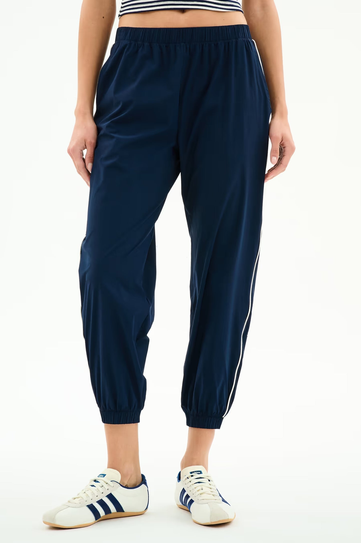 Megan Woven Nylon Jogger w/ Piping - Navy