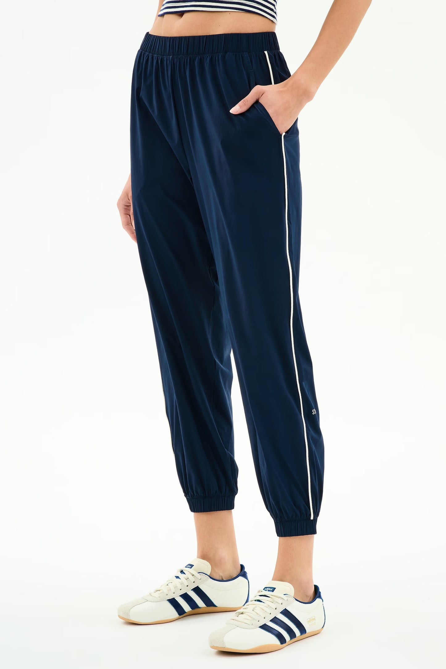 Megan Woven Nylon Jogger w/ Piping - Navy