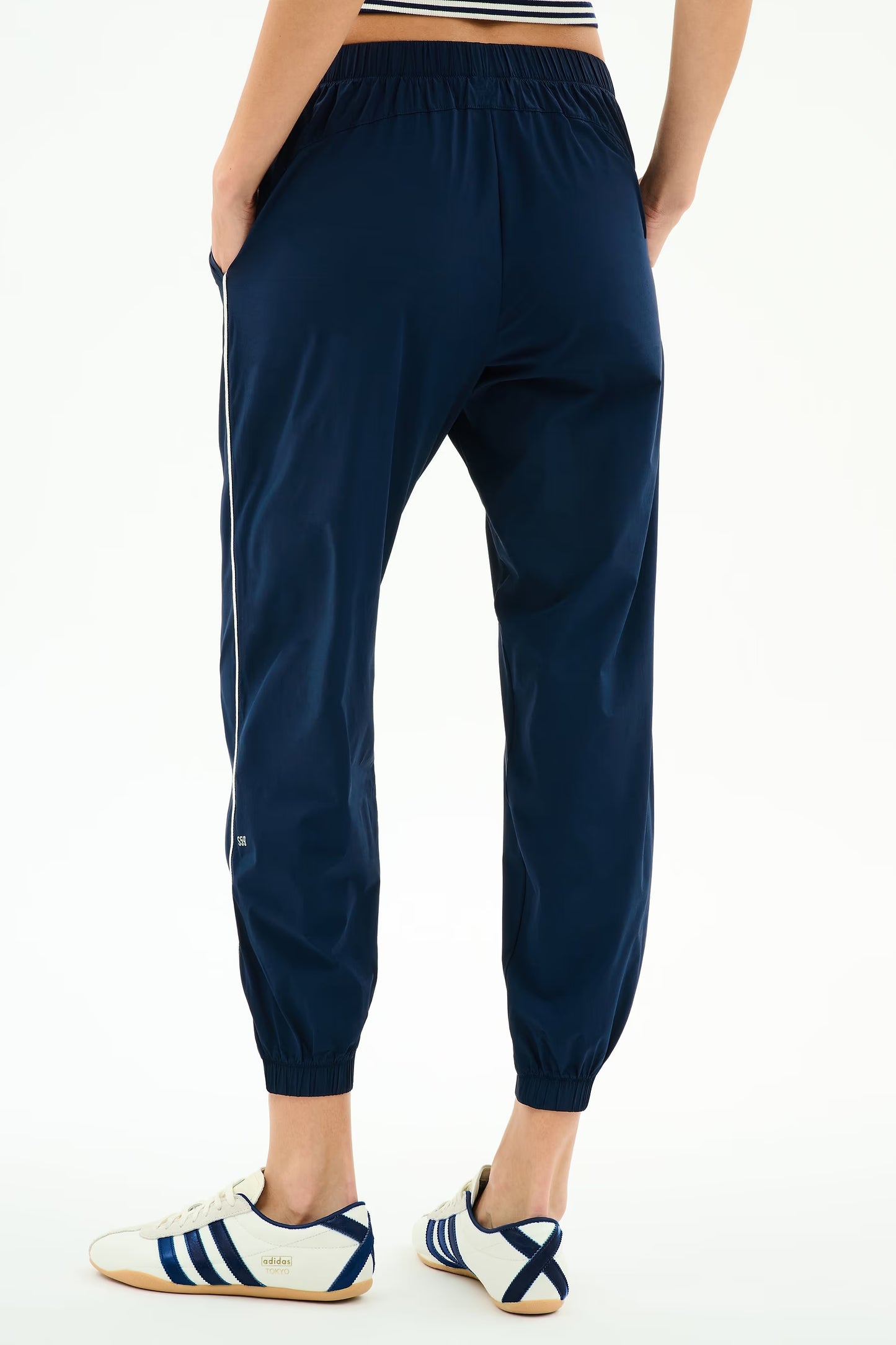Megan Woven Nylon Jogger w/ Piping - Navy