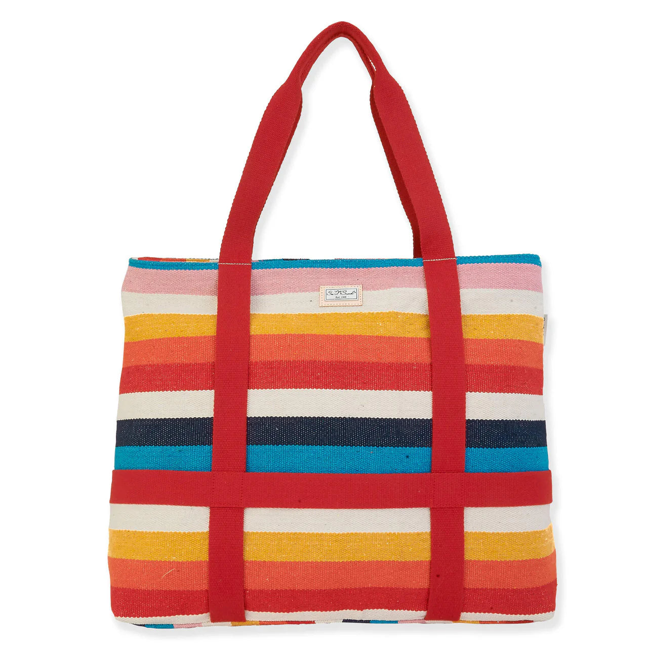 Artistic Shoulder Tote with Built-in Hat Carrier - red/multi