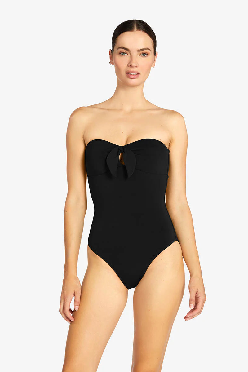 Ava Bandeau One Piece - Black front knot