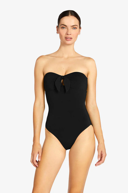 Ava Bandeau One Piece - Black front knot