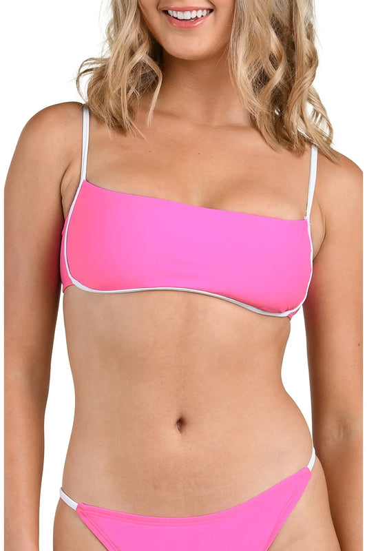 Solids Contrast Trim Bandeau Bikini Top - Pink Pop