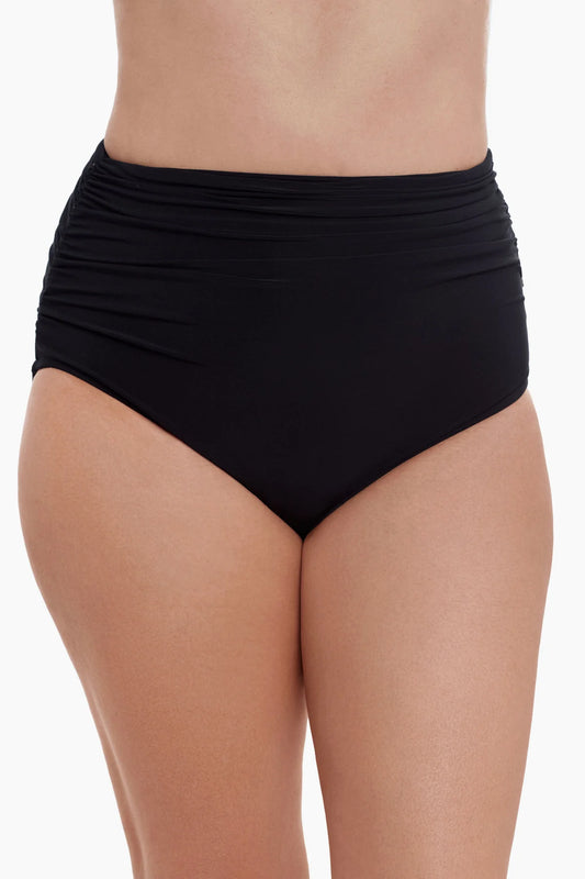 High Waist Shirred Brief Swim Bottom - Black