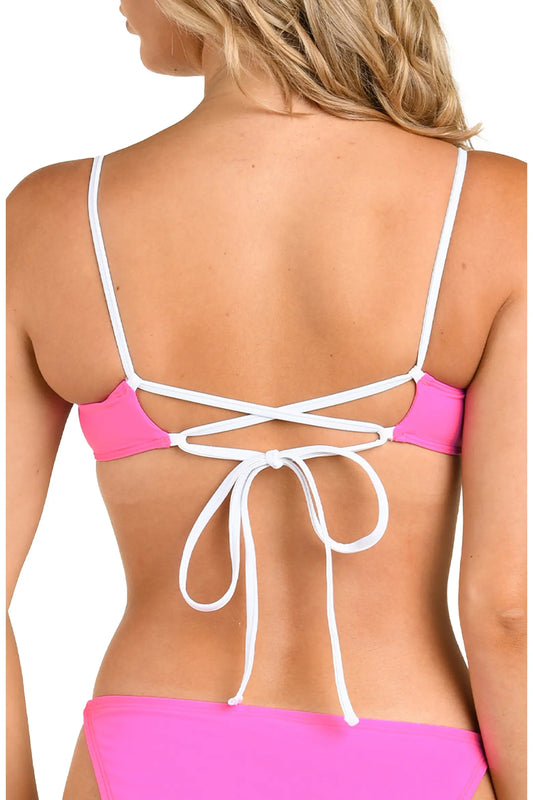 Solids Contrast Trim Bandeau Bikini Top - Pink Pop