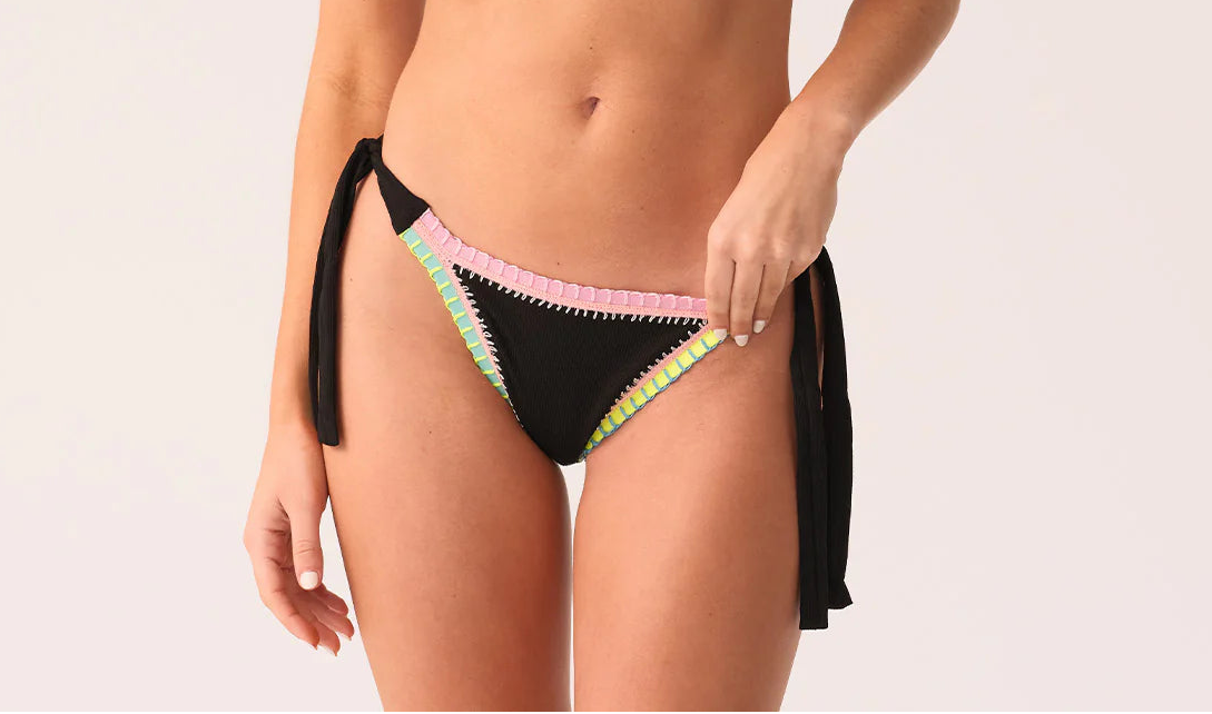 Platinum Black Pearl Crochet Trim Tie Bottom