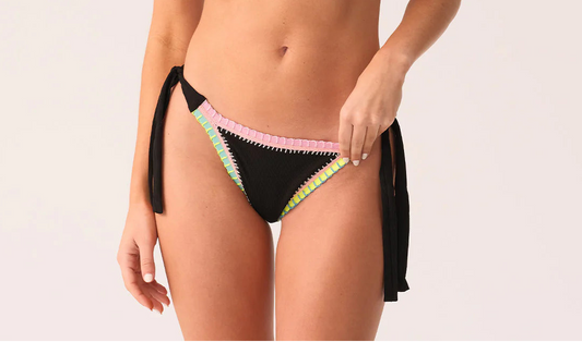 Platinum Black Pearl Crochet Trim Tie Bottom