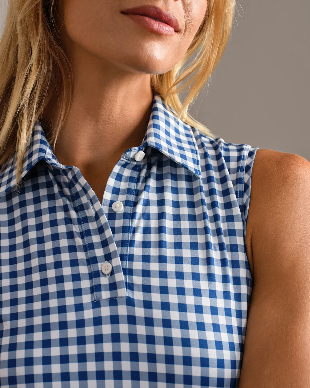 Course to Court Sleeveless Polo - Deep Sea Blue Gingham