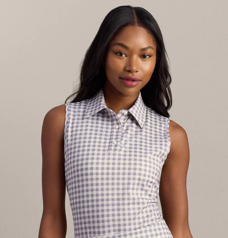 Course to Court Sleeveless Polo - Purple Smoke Gingham