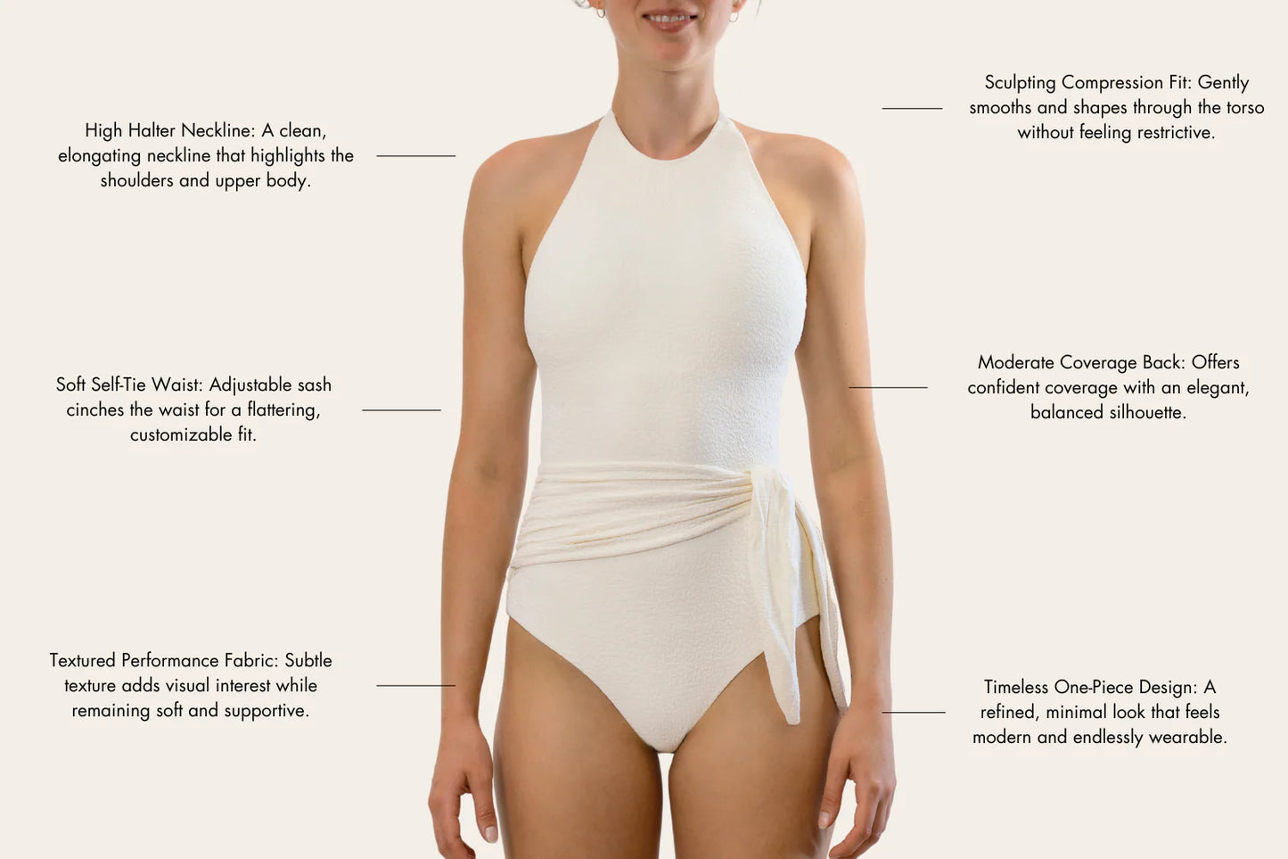 Genevieve High Halter Neck Sash Tie One-Piece Swimsuit in Sea Salt