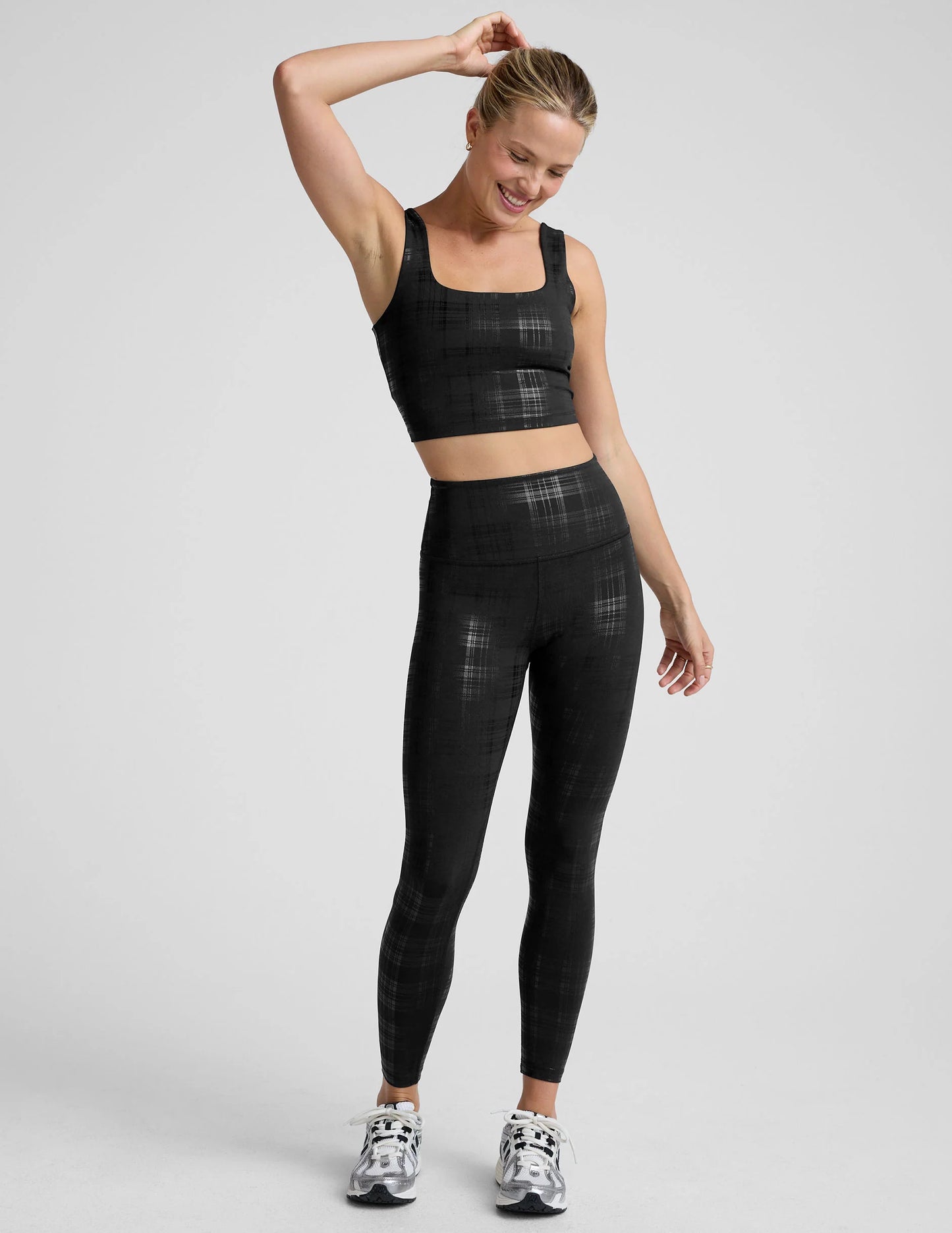 Beyond The Studio High Cropped Tank - Plaid Foil Black XS-XL