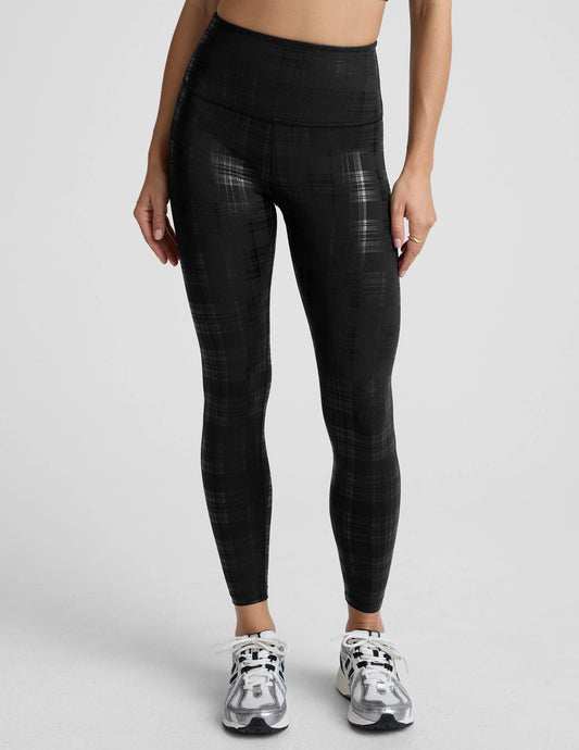 Plaid Foil Black High Waisted Midi Legging - XS-XL