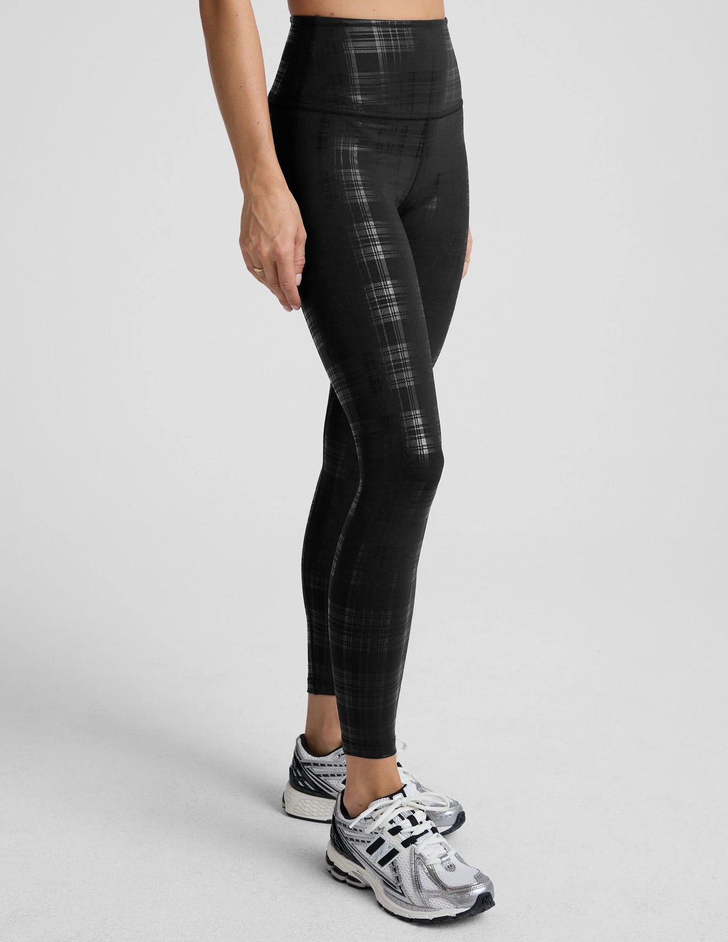 Plaid Foil Black High Waisted Midi Legging - XS-XL