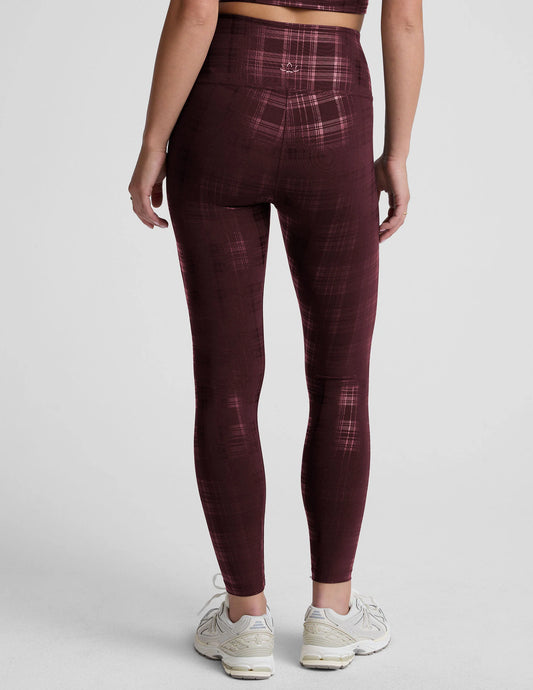 High Waisted Midi Legging - Plaid Foil Burgundy XS-XL