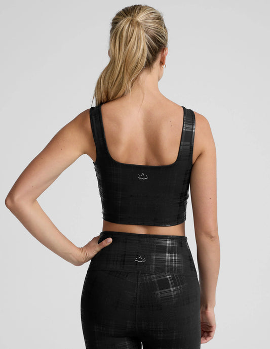 Beyond The Studio High Cropped Tank - Plaid Foil Black XS-XL