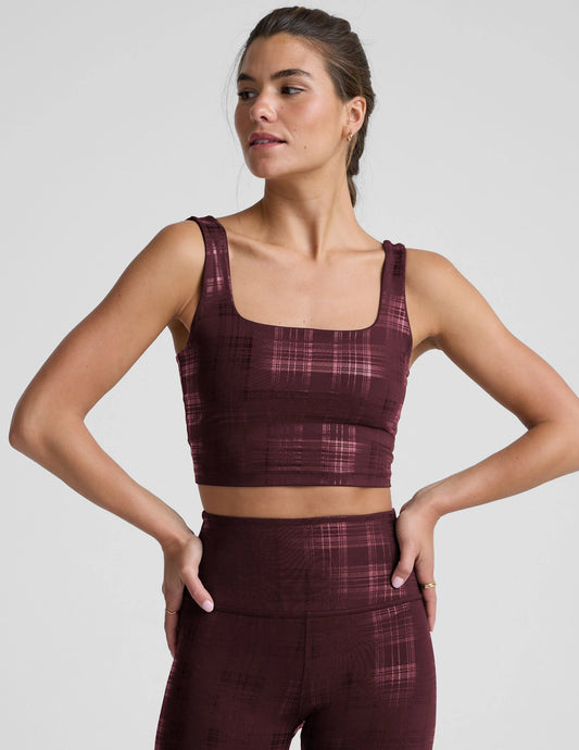 Beyond The Studio High Cropped Tank - Plaid Foil Burgundy XS-XL