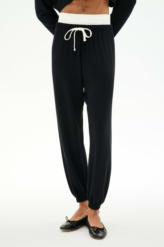 Andie Dual Waist Sweat Pant- Black