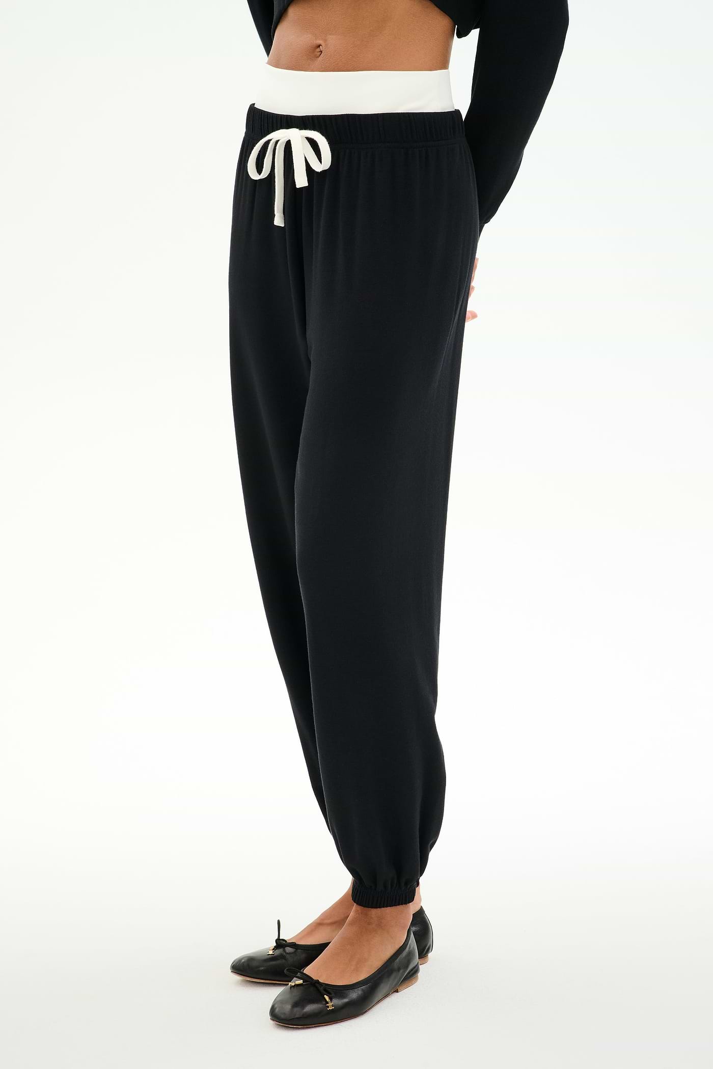 Andie Dual Waist Sweat Pant- Black