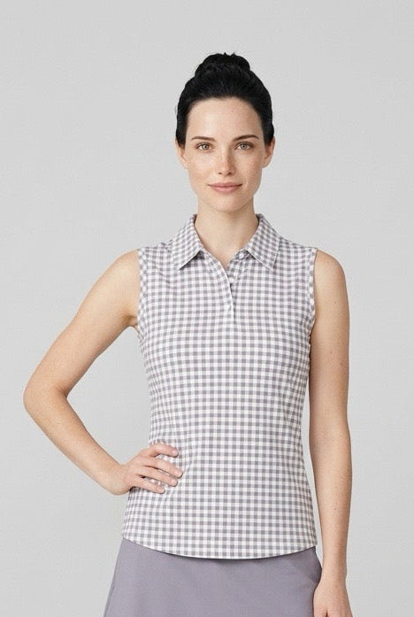 Course to Court Sleeveless Polo - Purple Smoke Gingham