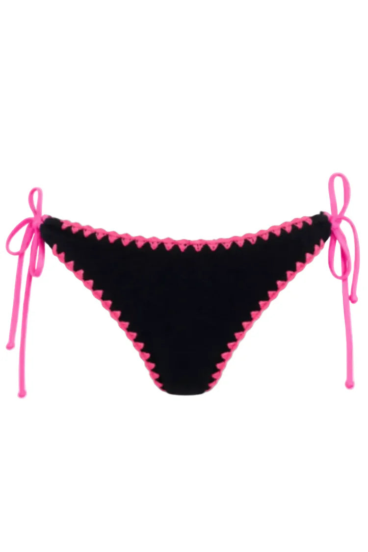 CROCHET JAMAICA TIE SIDE BIKINI BOTTOM - Black/Pink